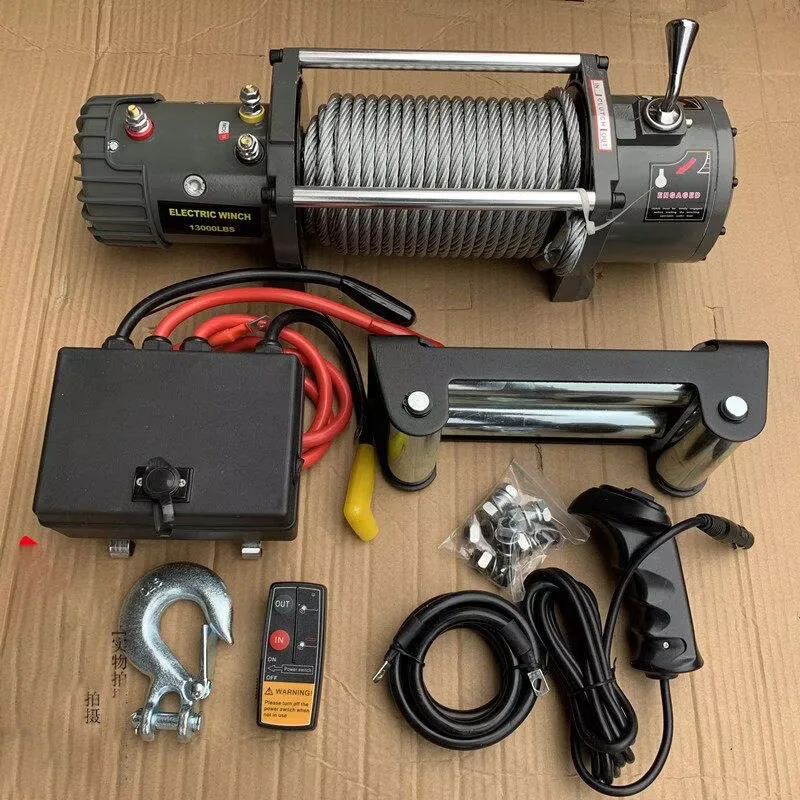 Synthetic Rope Electric Recovery Winch 12V 13000LBS 5897.5Kg With Gear Train Roller Fairlead For Off-Road Vehicles