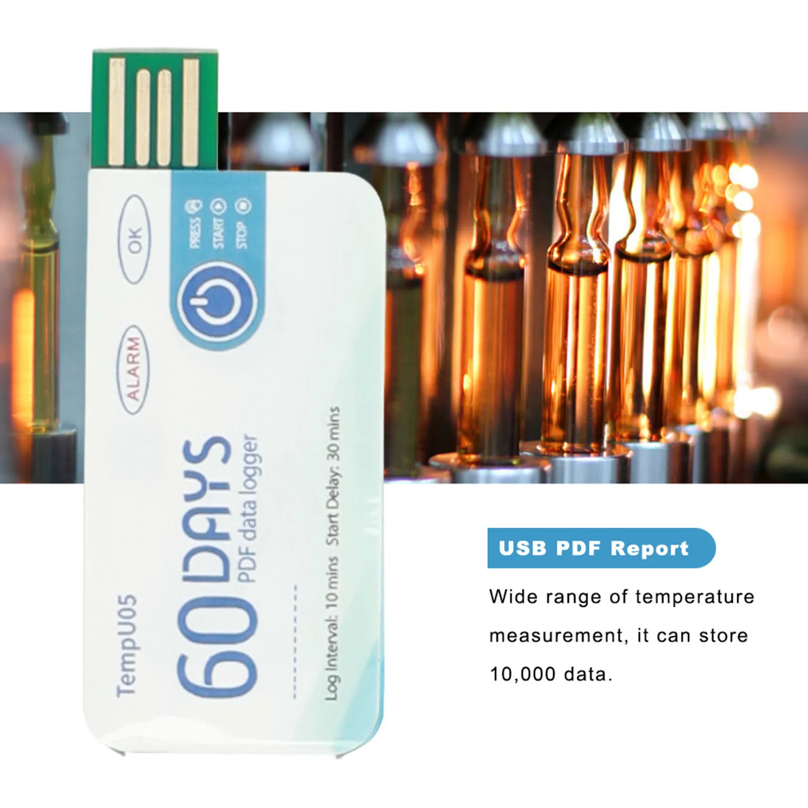 TempU05 Single Use Temperature Data Logger Disposable USB Temperature Recorder PDF Report Temperature Recorder