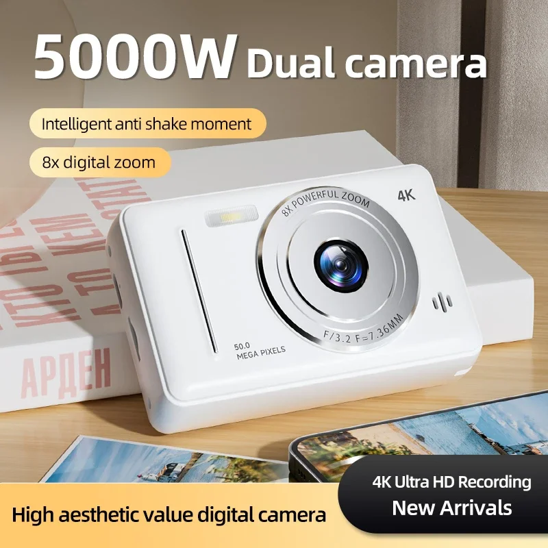4K Retro CCD Portable Digital Camera Entry-level Camera Dual Camera Flash 50 Million Pixels Auto Focus Intelligent Anti-shakeNew