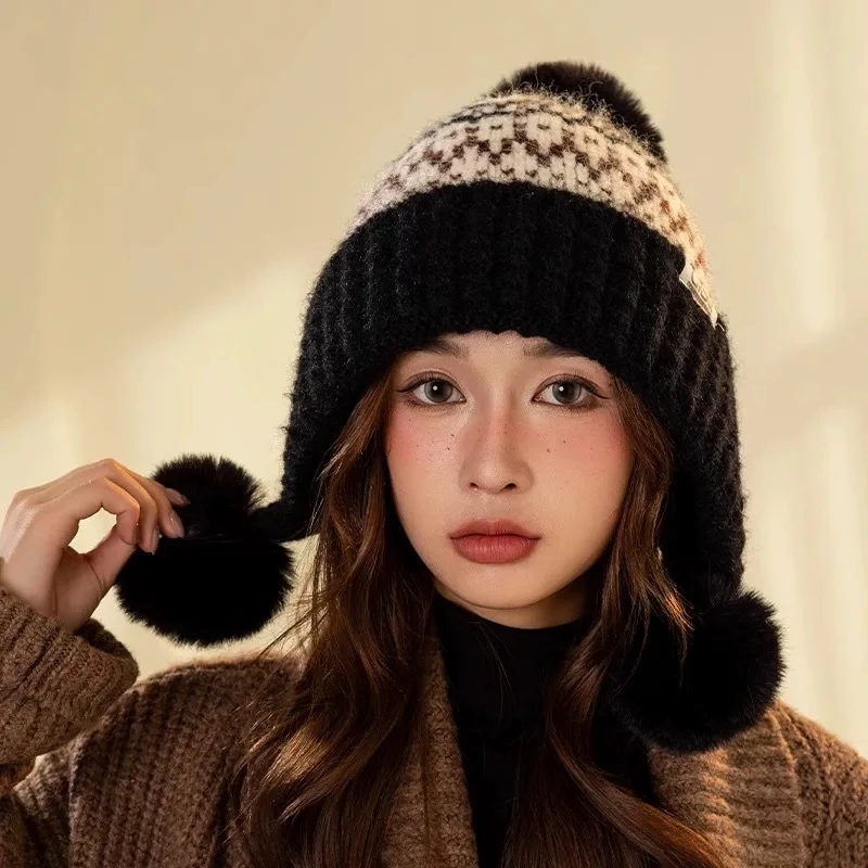 

Зимняя шапка, женская утолщенная теплая шапка на бархатной подкладке с защитой ушей, морозостойкая вязаная шапка для рождественских подарков, красный, серый