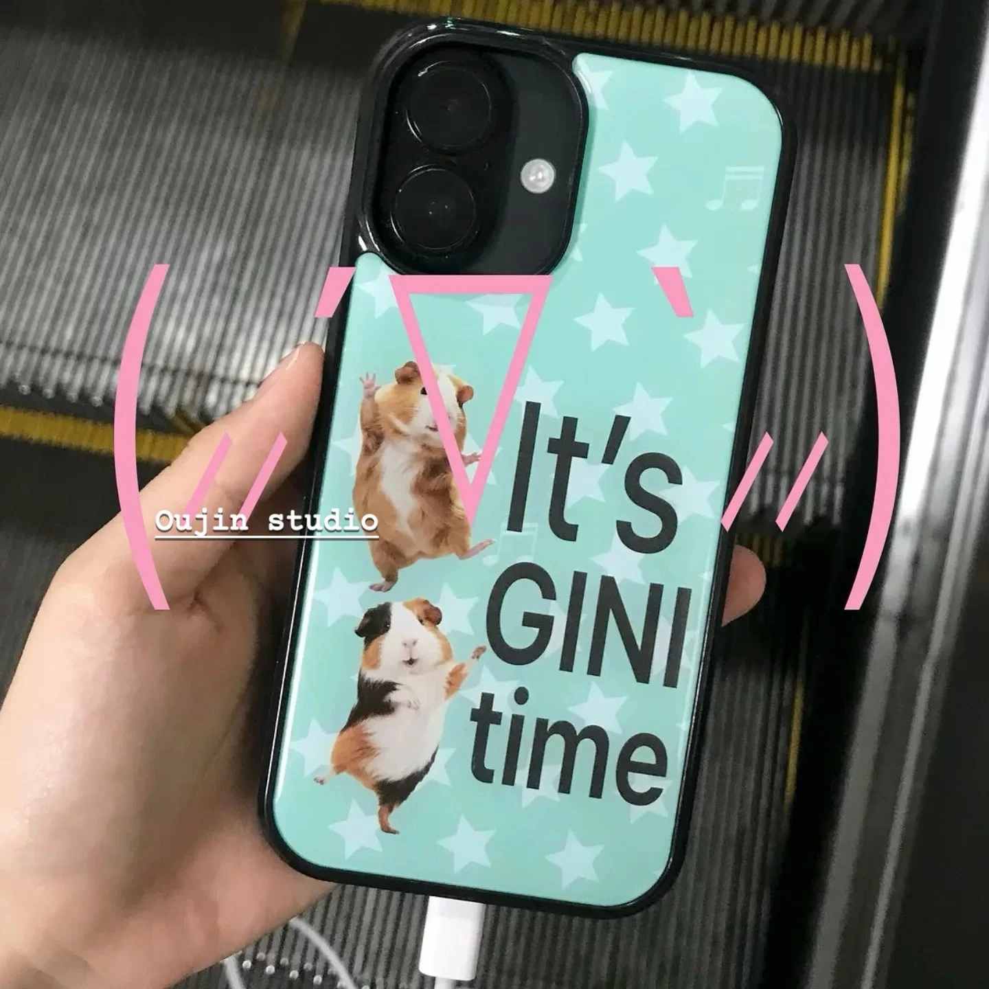 Korean Ins Cute Guinea Pig Stars Kawaii Black Border Drip Glue Phone Case For Samsung S 23 24 25 26 EDGE FE Plus Ultra Cover view 6