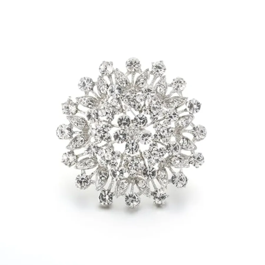 

Women's Austrian Crystal Elegant Flower Leaf Bridal Corsage Brooch Pin