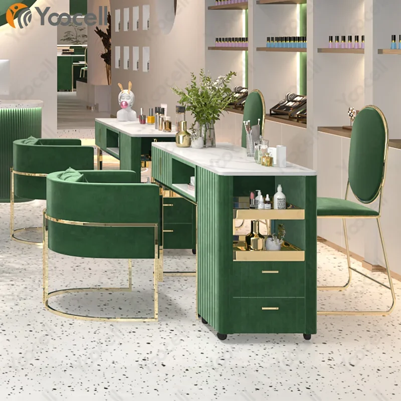 Modern Fashionable Folding Manicure Table Nail Salon Furniture Green Manicure Chair and Table