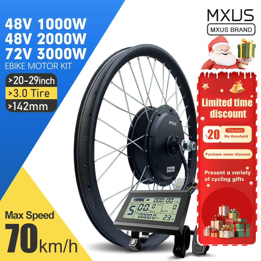 MXUS Brand Electric Bike Conversion Kit 20-29Inch 700C 48V 1000W 72V 3000W 3.0Tyre Brushless Hub Motor For eBIKE Conversion Kit