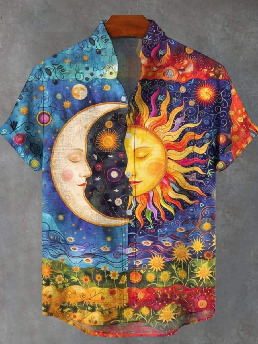 2025 ชายฤดูร้อนเสื้อแขนสั้น,รูปแบบศิลปะใหม่พิมพ์ผ้าลินินเสื้อ,ยุโรปและสหรัฐอเมริกายอดนิยมStreetแฟชั่น