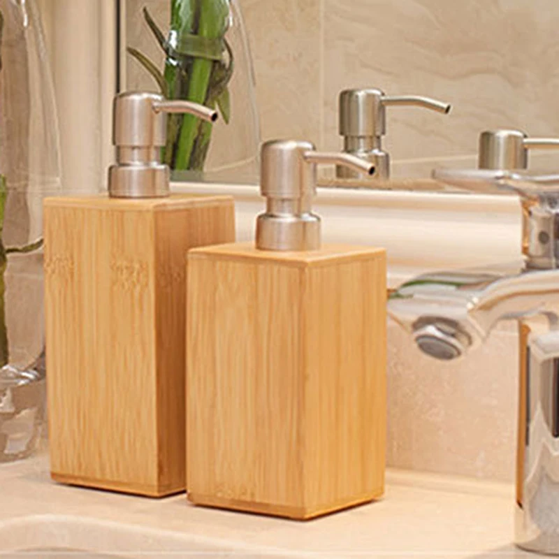 Soap Dispenser Lotion Shampoo Dispenser Bottle Holder Bathroom Kitchen Bamboo Liquid Hand Soap Dispenser Pump Bathroom Accessory