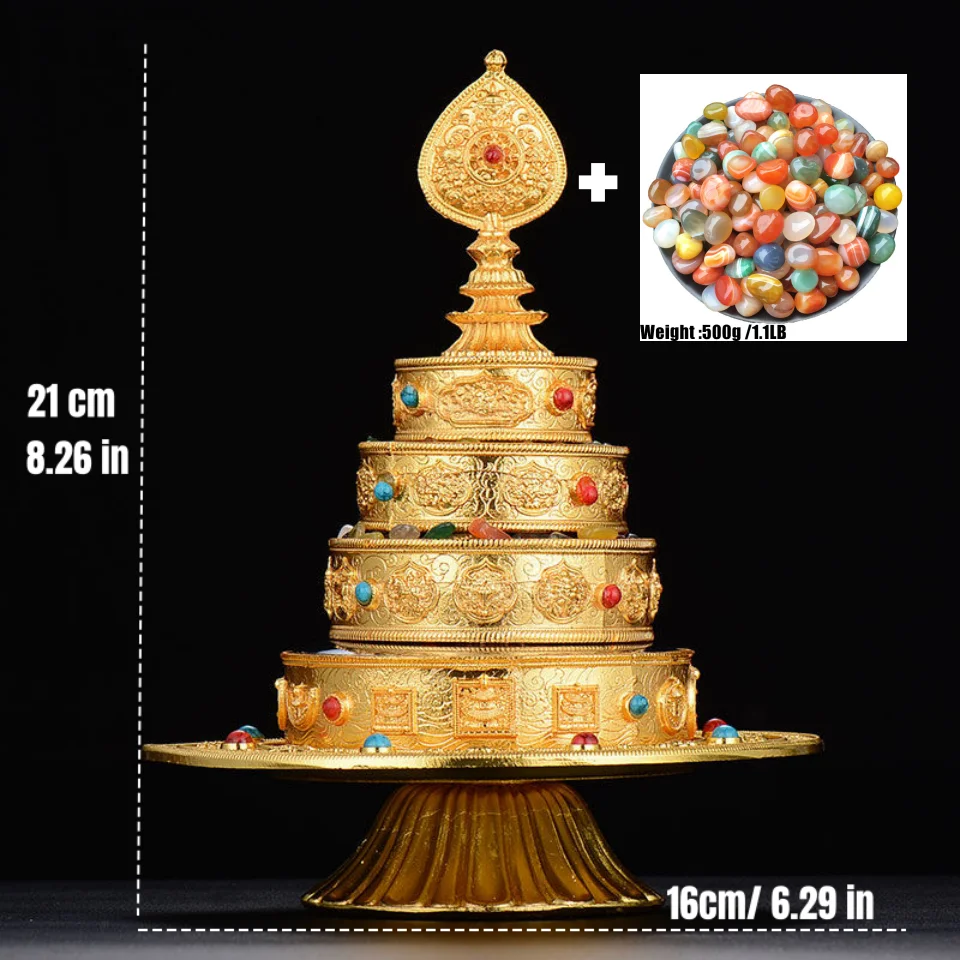 4 Layer Buddhist Manza Plate Tantric Alloy Handicraft Auspicious Tibetan Tribute Gilt Buddhism Tray Home Gift Indoor Decorative
