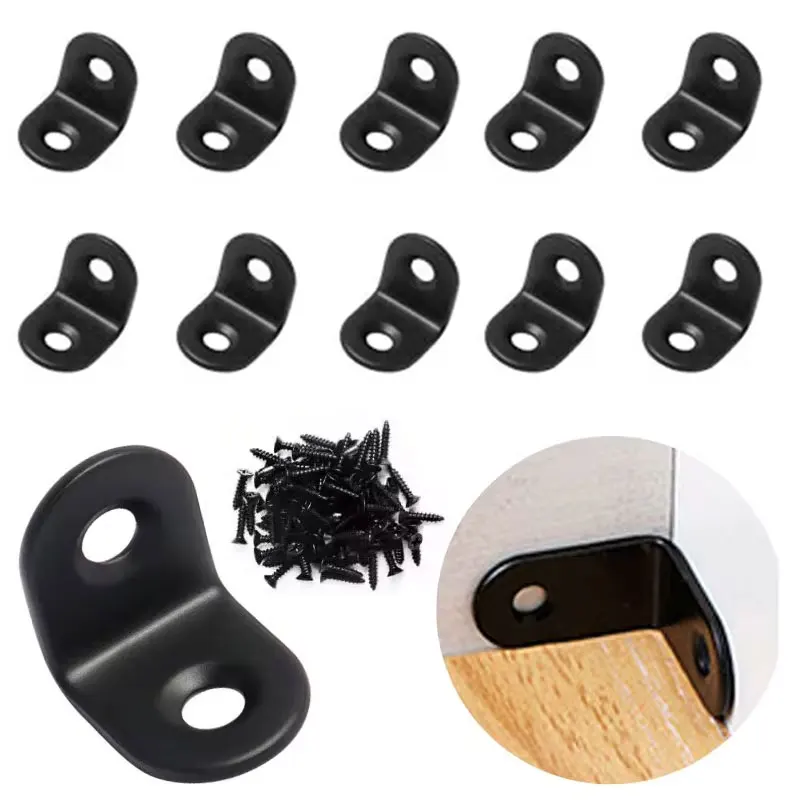 

10PCS Black Stainless Steel L Brackets Small Right Angle Corner Brace for Shelves Wood Furniture Chair Drawer w/20pcs Screws