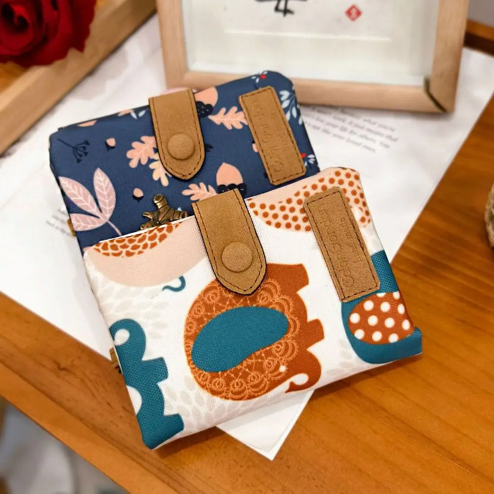 Portable Korean Style Canvas Wallet Flower Elephant Short Trifold Wallet Squirrel Ultra Thin PU Leather Card Holder Travel