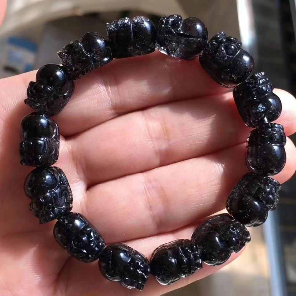 Natural Black Rutilated Quartz Clear Pi Xiu Beads Bracelet Crystal Women Men 14x10mm Rare Brazil Genuine Rutilated AAAAAA