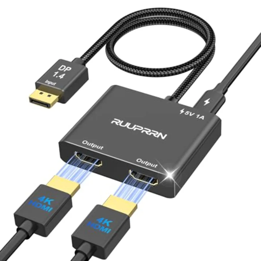 

4K@60Hz DisplayPort to Dual HDMI Adapter DP 1.4 Source to HDMI 2.0 Splitter for Dual Monitors Display Port to HDMI Splitter 1 i