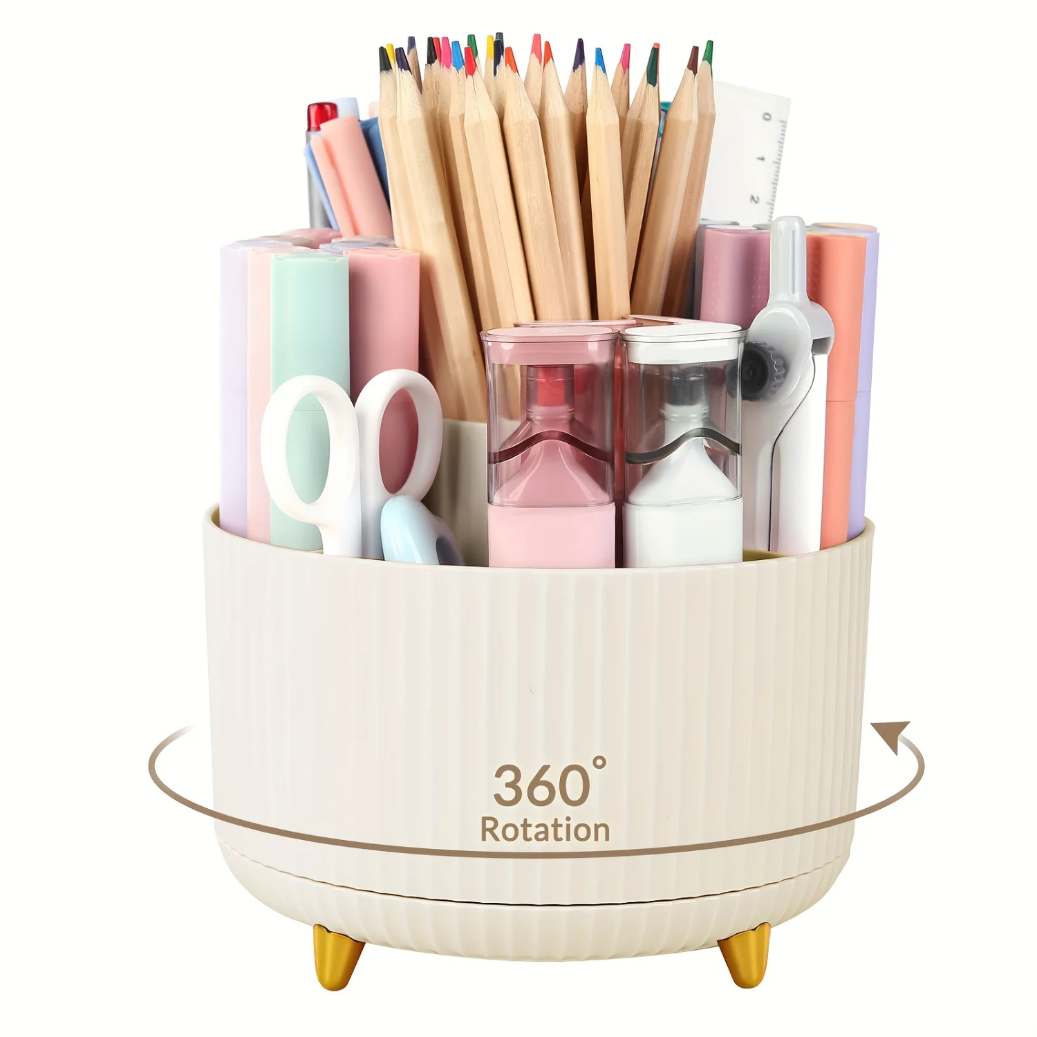 

360° Rotating Desk Organizer - Dual-Purpose Pencil Pen Holder 5 Slot Office & School Cup Art Supply