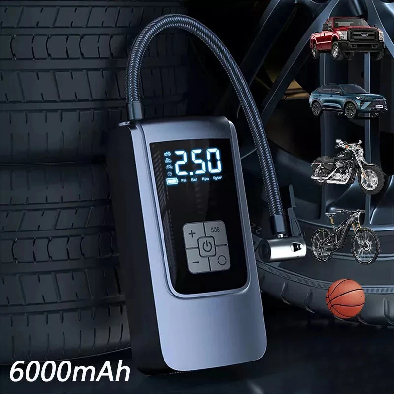 Rechargeable Air Pump 6000mAh Tyre Inflator 150PSI Mini Portable Electric Air Compressor Treasure for Motorcycle Car Bike Balls