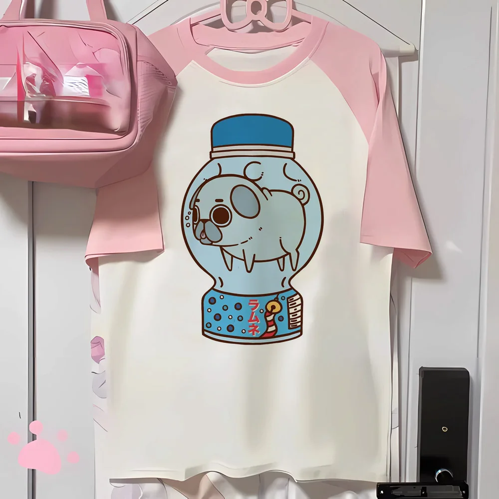 Pug t shirt women anime trendy quick dry t shirt girl manga streetwear Japanese clothes