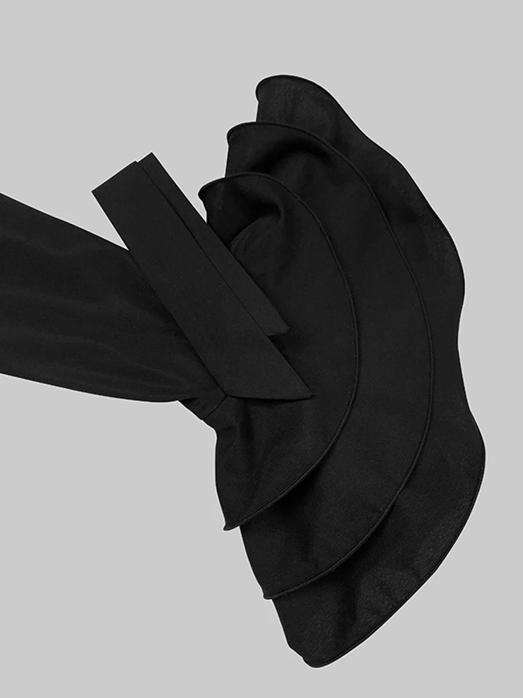 Women Elegant Church Maxi Dresses 2024 New Autumn Flared Sleeves Black White Color Pleated Lapel Evening Shirts Dress