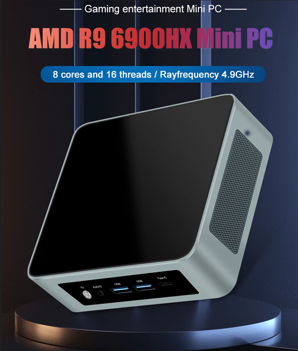 AMD Mini PC Gamer Ryzen 9 6900HX 8 Core 2xDDR5 2xLAN 2.5G NVMe USB4 Windows 11 Desktop Mini Office/Home Computer WiFi6E 6800H