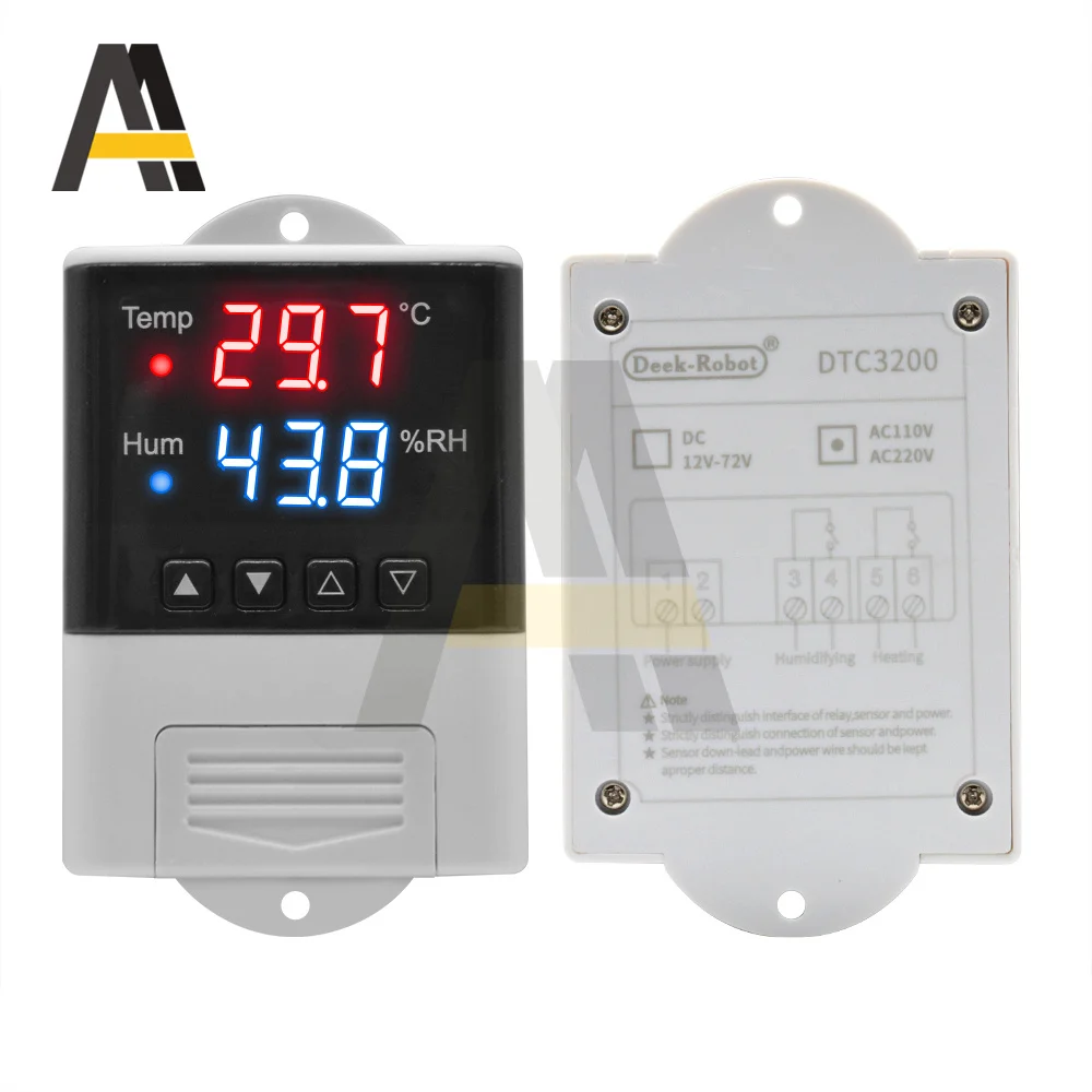 DTC3200 Intelligent Temperature Humidity Controller SHT20 Sensor AC 110V-220V Dual Microcomputer Thermostat with Relay Output