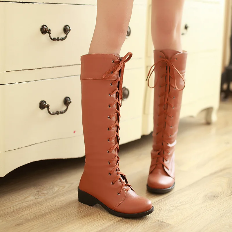 Autumn and winter cosplay shoes lacing high-leg boots cross straps boots platform thick heel boots  boots