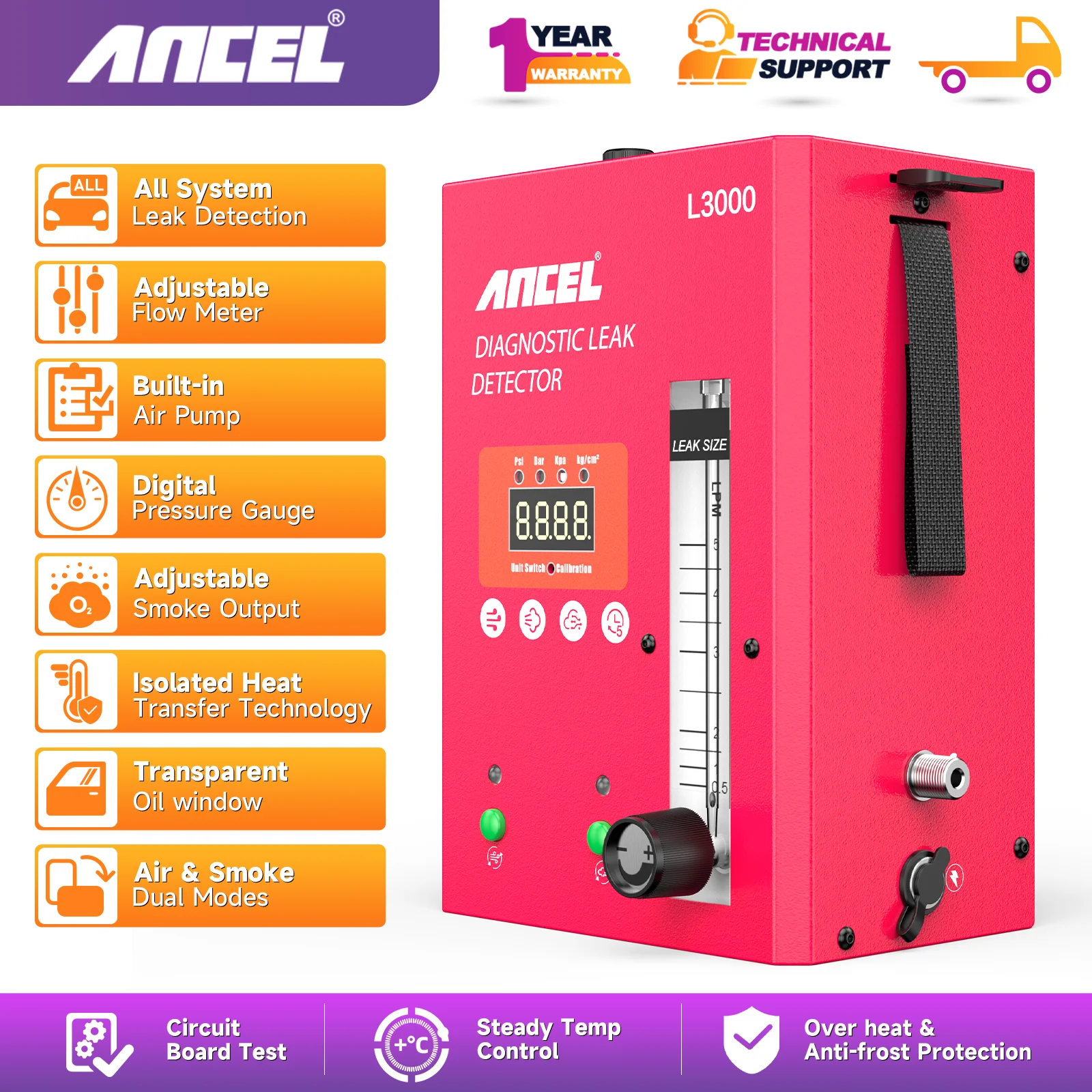 ANCEL L3000 Automotive Smoke Machine with Built-in Air Pump and Digital Pressure Gauge Upgraded EVAP Smoke Machine Leak Tester