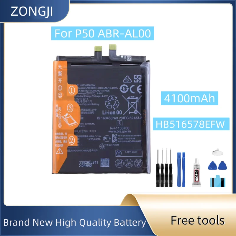 New Battery 4100mAh HB516578EFW For P50 ABR-AL00 Mobile Phone Batteries+Free Tools