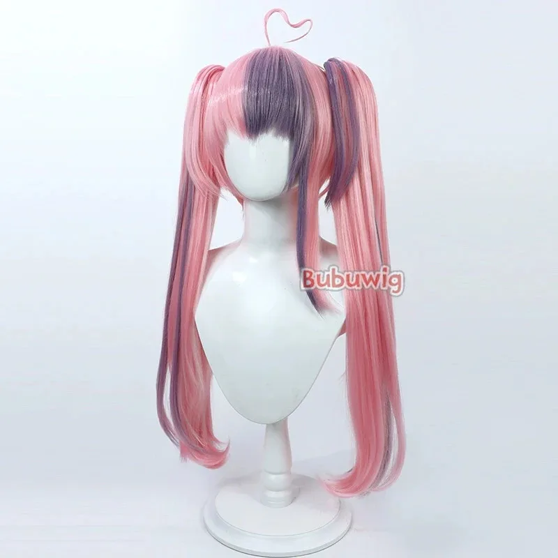 CyBubuwig 합성 머리 아이언마우스 코스프레 가발 가상 YouTuber 아이언마우스 80cm 긴 핑크 혼합 블루 포니테일 가발 내열성