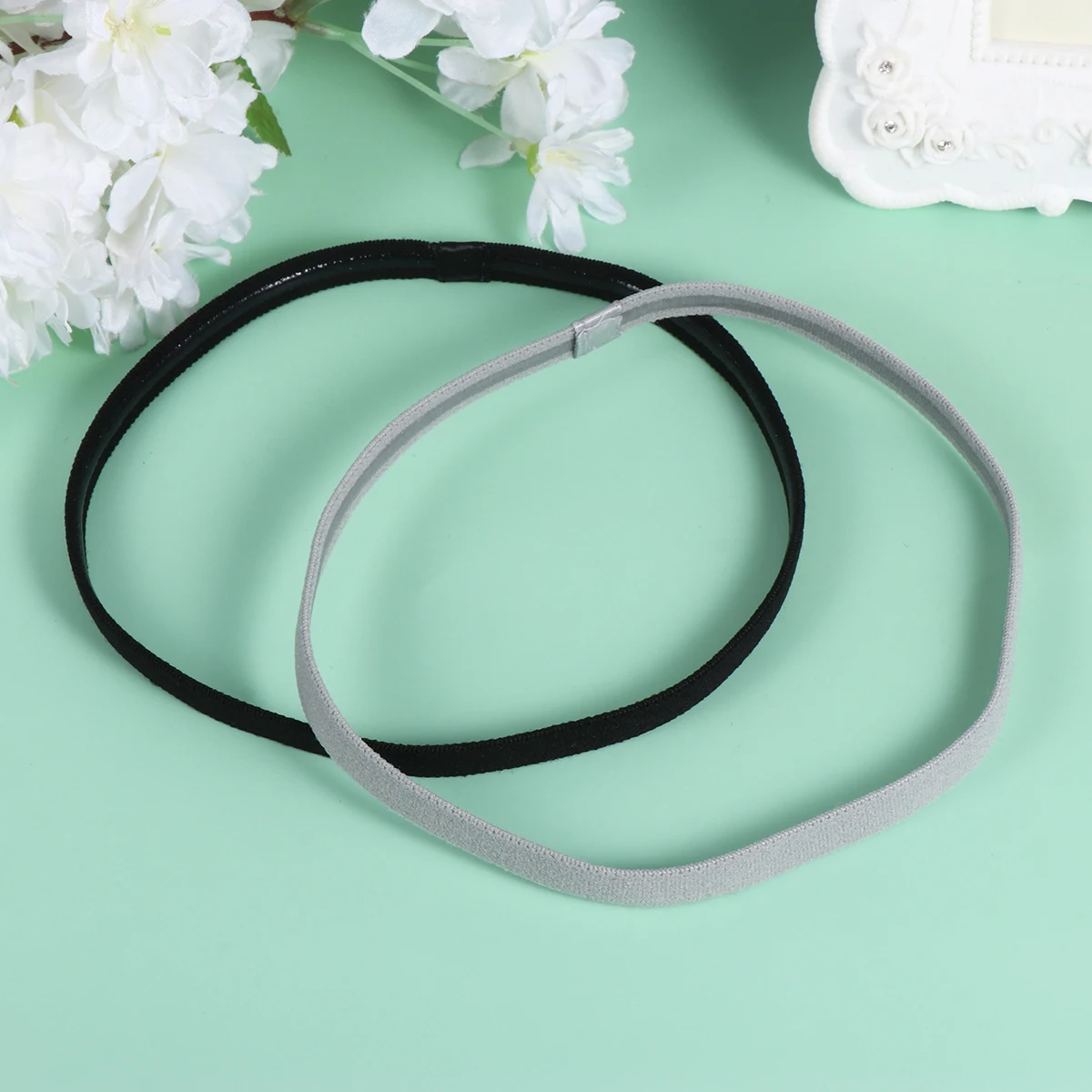 4 قطع من عصابة رأس اليوغا المرنة بلون الحلوى، أغطية رأس رياضية، أربطة شعر متينة للجري في صالة الألعاب الرياضية، ألوان رمادية وسوداء #3