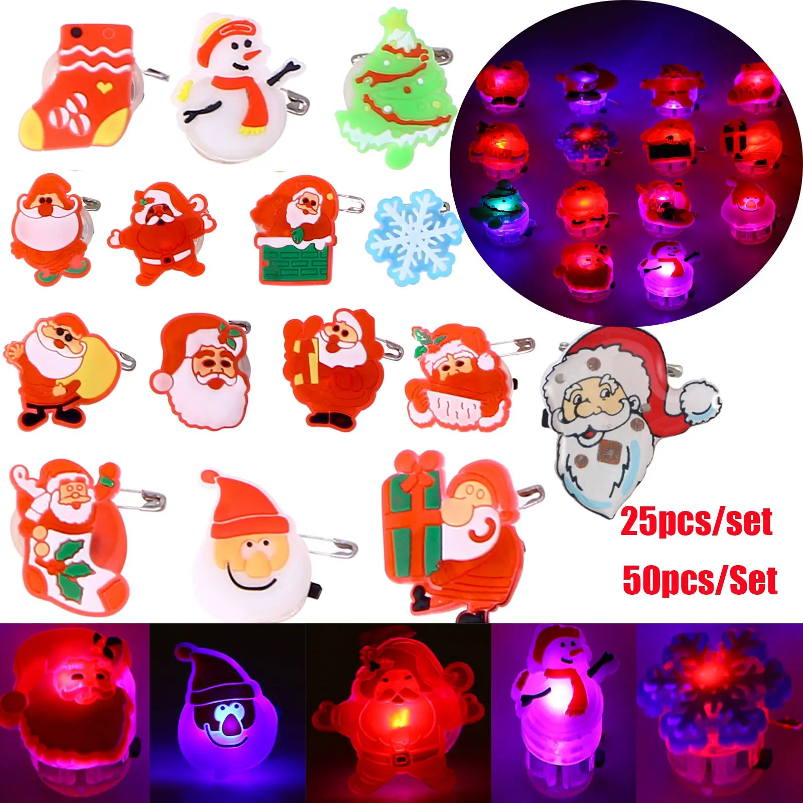 

25Pcs Christmas Santa Claus with a Gift Badge Brooch with LED Light Clothing Hat Accessories for Jewelry New Year Gifts for Kids