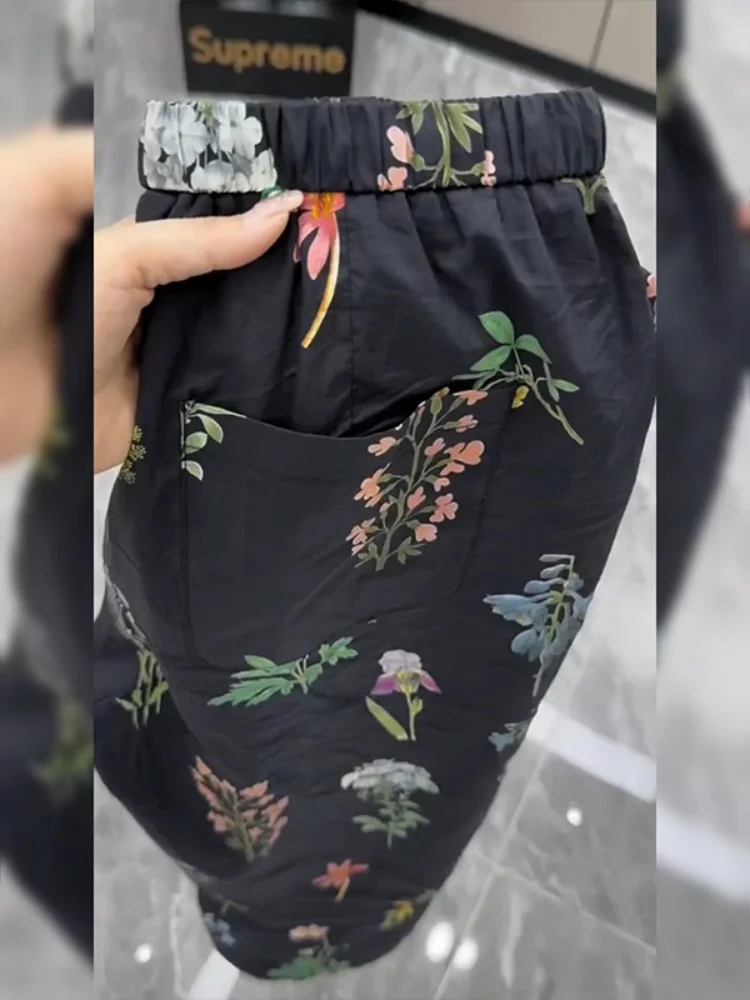 레트로 플로럴 프린트 캐주얼 팬츠 여성 여름 신상 큰 사이즈 작은 체형에도 잘 어울리는 멋진 린넨 와이드 레그 작은 꽃무늬...