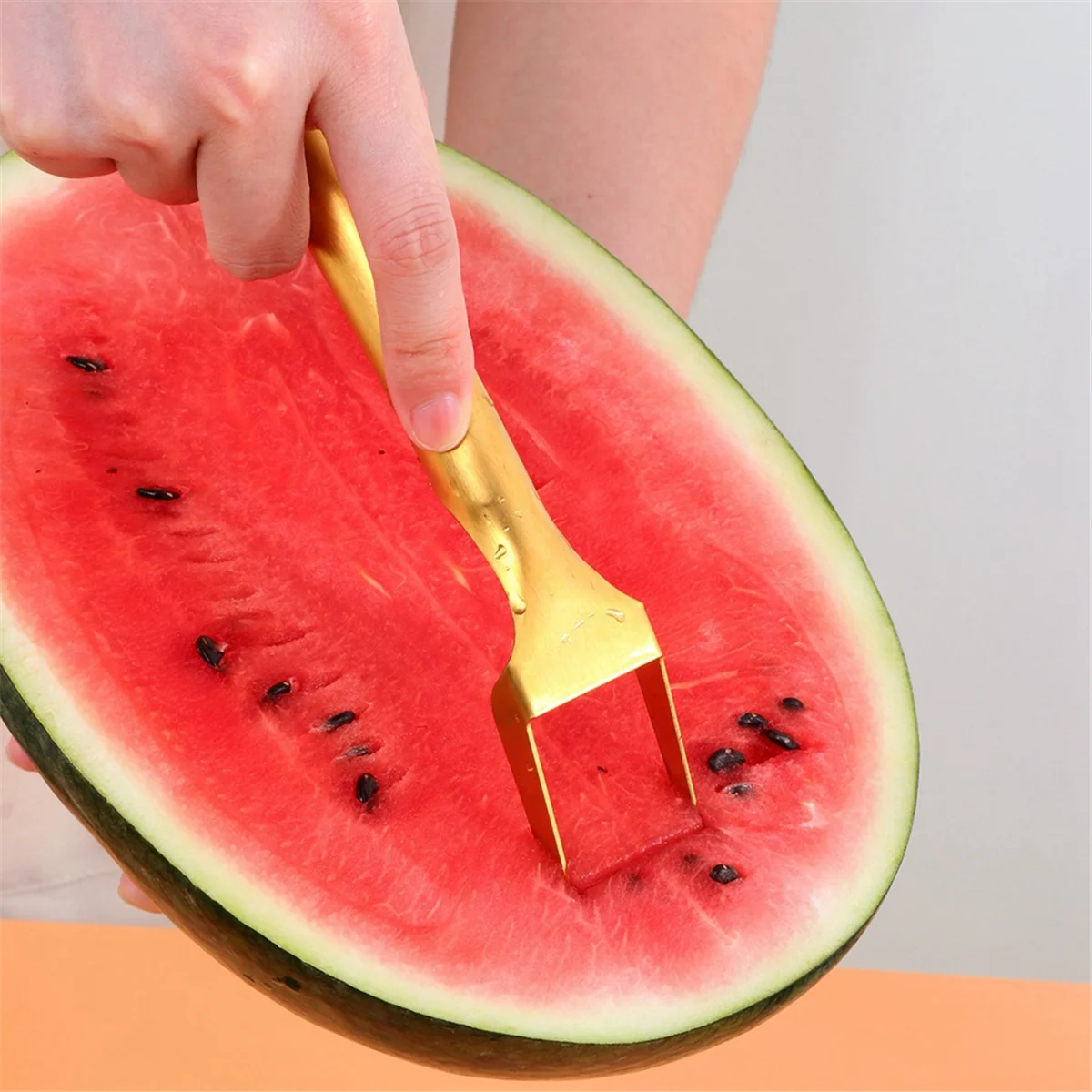 2-In-1 Stainless Steel Fruit Cutter, Dual Head Watermelon Cutter Slicer Tool, Portable Cutter Fork MulticolorJAS