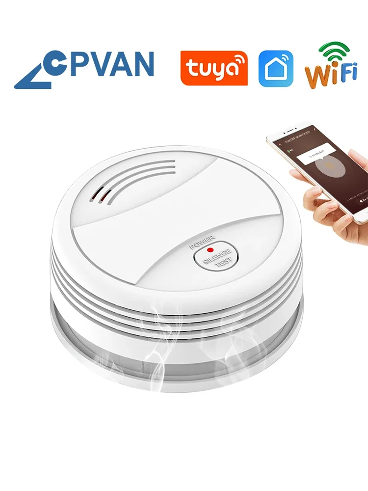 

CPVAN Tuya WIFI Smoke Detector Alarm sensor Fire Alarm 95dB Sound Alert Home Security Protection APP Push Fire Sensor detector