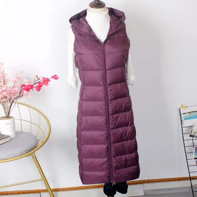 Women Ultralight Down Long Vest with Hood Casual Slim Waistcoat White Duck Down Gilet New Arrival 2024 LJ38