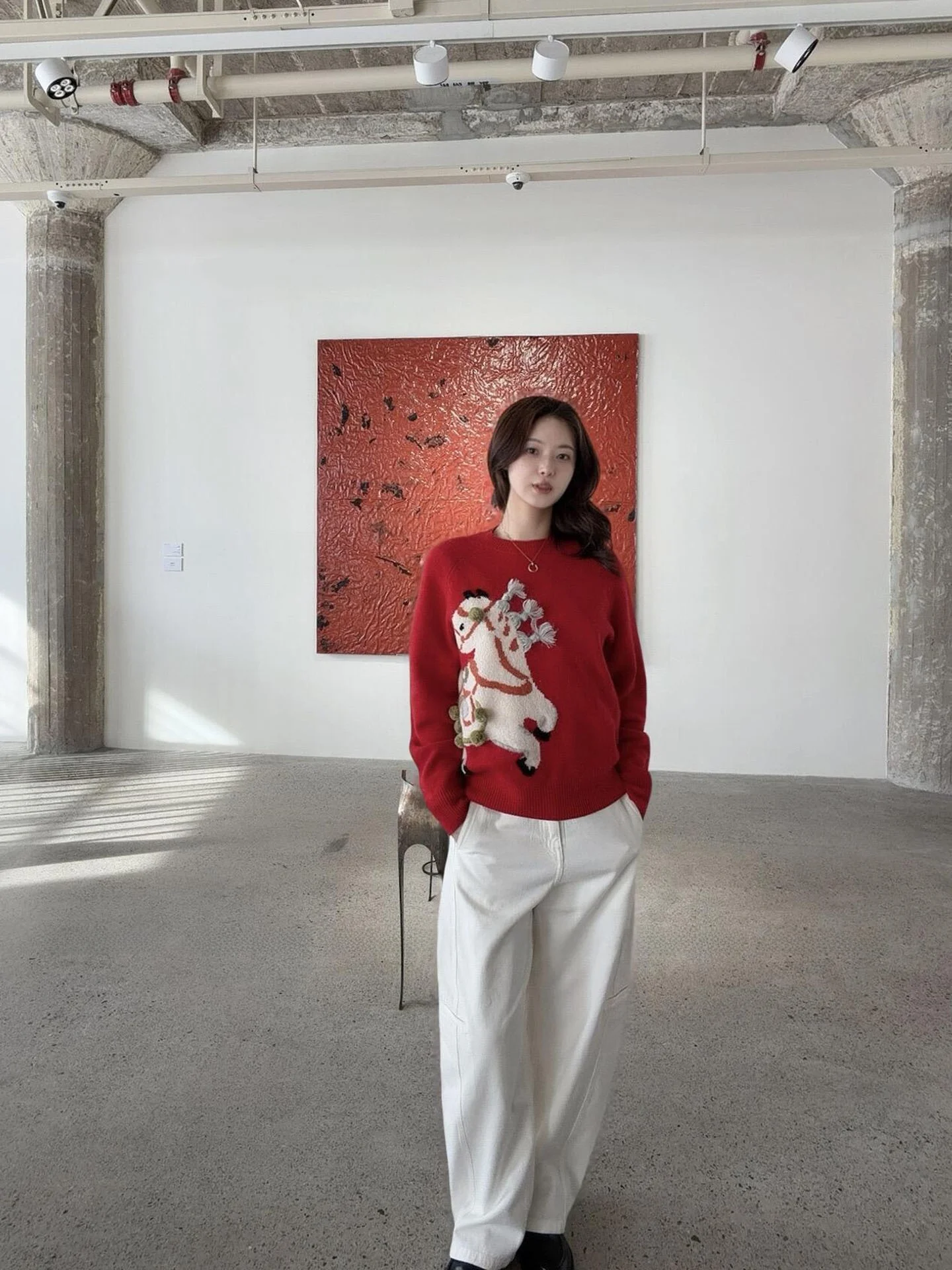 

New Year Red Embroidery Sweater Women's Loose Fit Casual Sle Soft Warm Long Sve round Ne Top for Winter