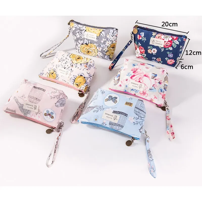 Polyester Rose Flower Bird Pattern Women Cosmetic Bag Toiletries Storage Organize Waterproof MakeUp Bag Portable Wash Bag