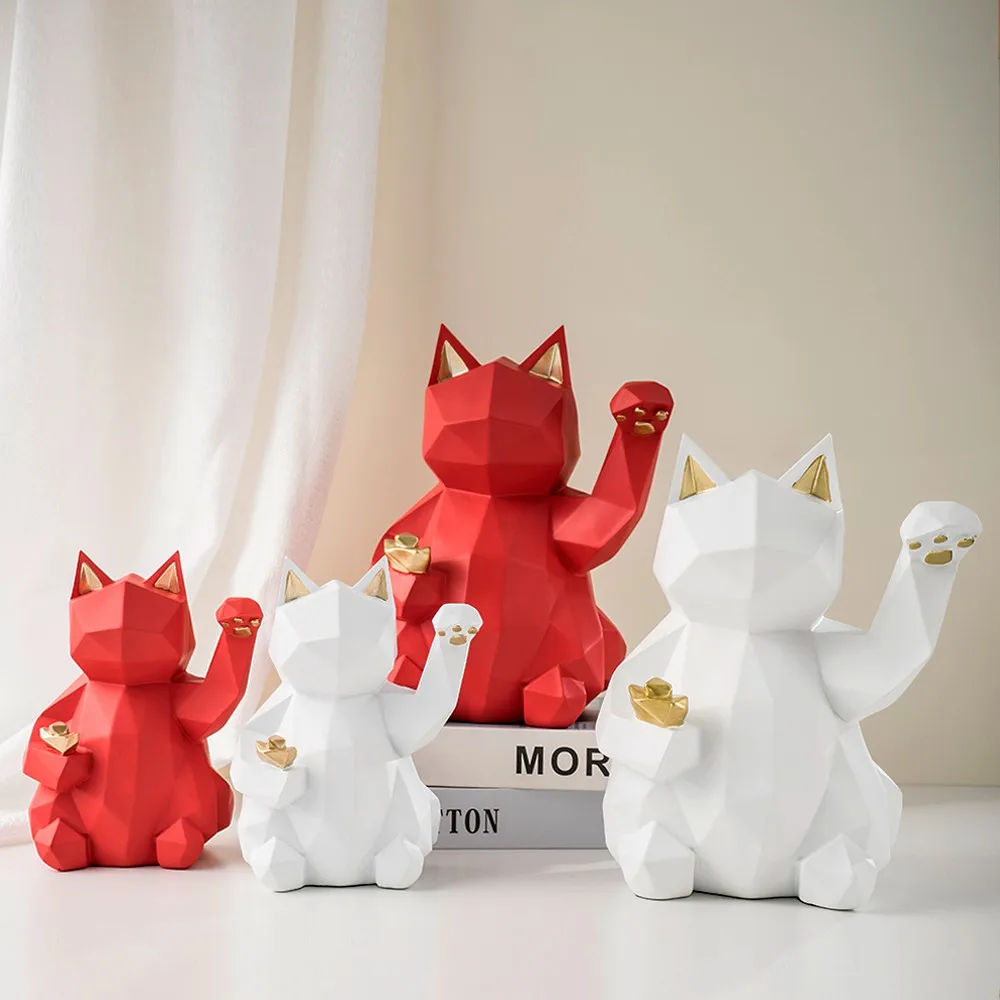

25cm Resin Lucky Cat Statue Nordic Animal Figurine Office Ornaments Living Room Desktop Decoration Home Decor Accessories
