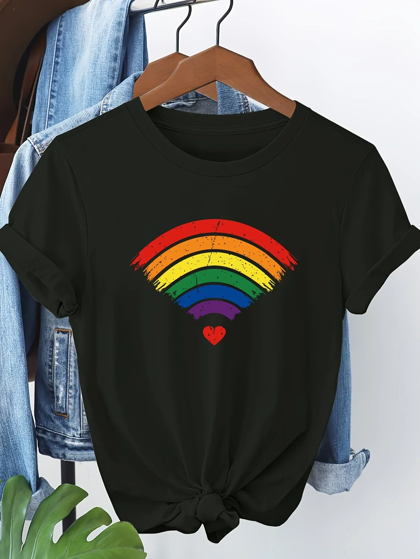 Dames Pride T-shirt - Rainbow Heart Grafisch T-shirt Dames Alledaags Casual Lente Zomer Herfst Kleding Mode