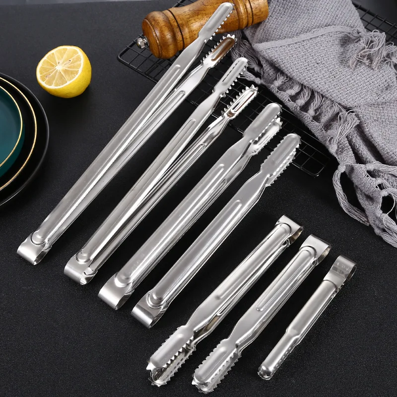 Stainless Steel Food Tongs Ice Clip Bread Dessert Barbecue Clamp Kitchen Cooking Accessories