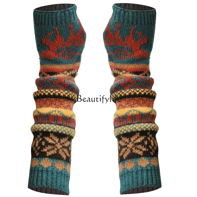 Christmas Deer Oversleeves Oversleeve Wool Fingerless Gloves Soft Warm Cashmere Oversleeve