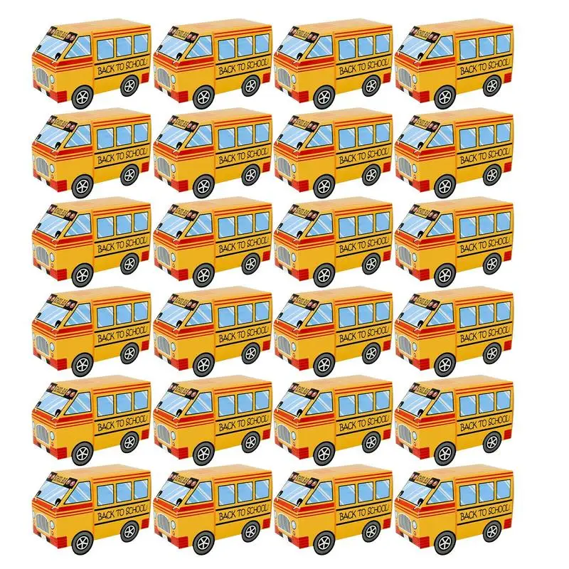 24pcs candy box suitable for back-to-school party gift box cute school bus shape paper snack bag class party use Party Supplies