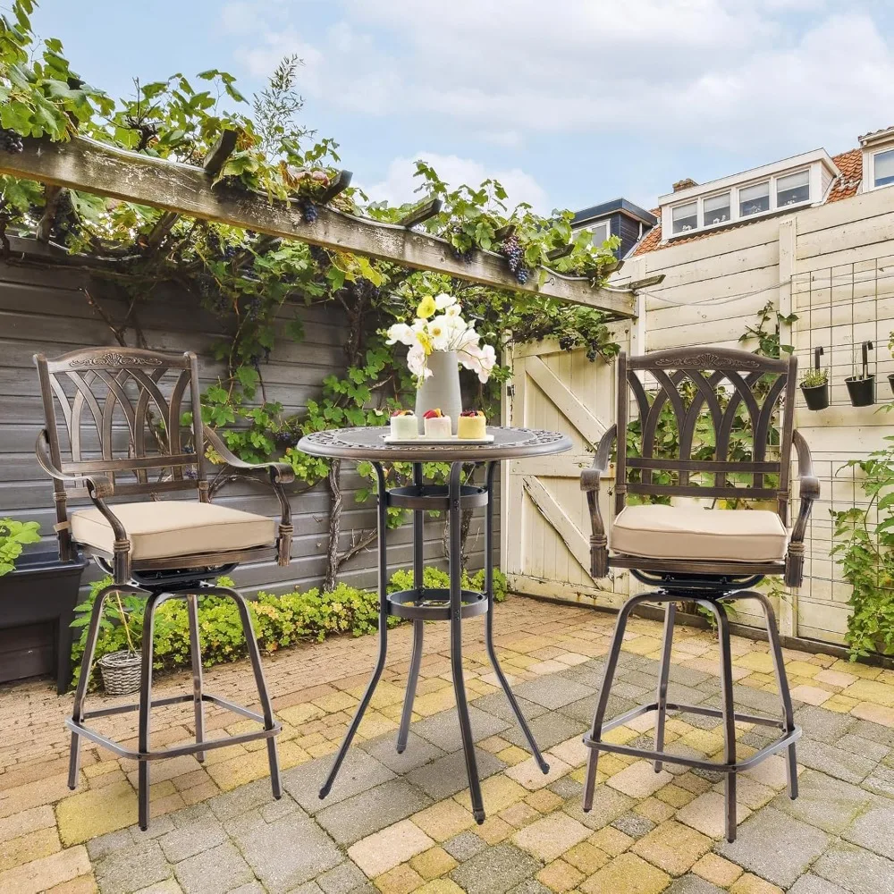 

Height Outdoor Table and Chairs, 3 PCS Cast Aluminum Patio Swivel Set Include 31.5" Outdoor High Top Table and Barstool