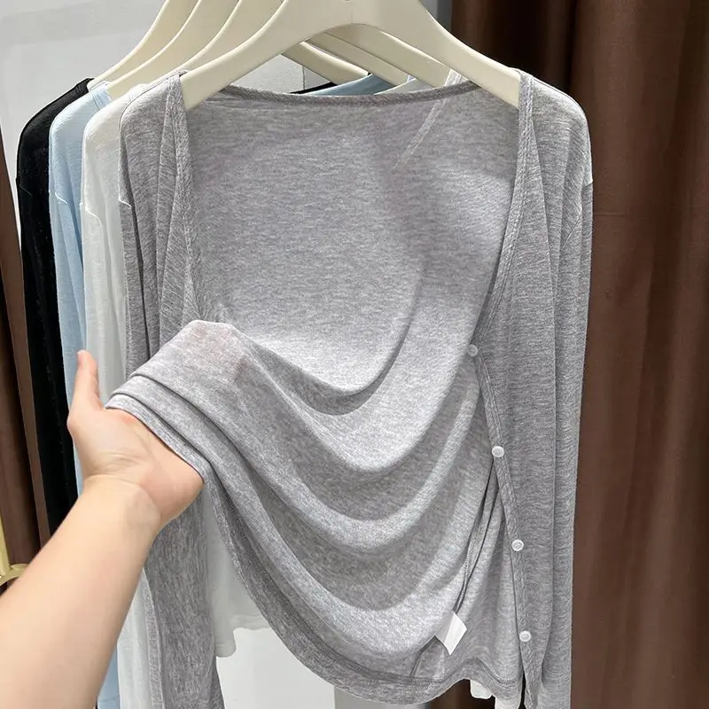 Protezione solare sottile in seta di ghiaccio Cardigan lungo Sve Estate da donna Nuova copertura per aria condizionata oulder awl Capispalla Top