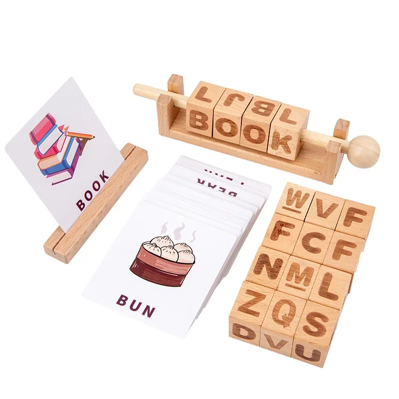 nuovi bambini giocattolo in legno apprendimento gioco cognitivo parole di ortografia numero inglese carta cubo giocattoli da costruzione regali per bambini