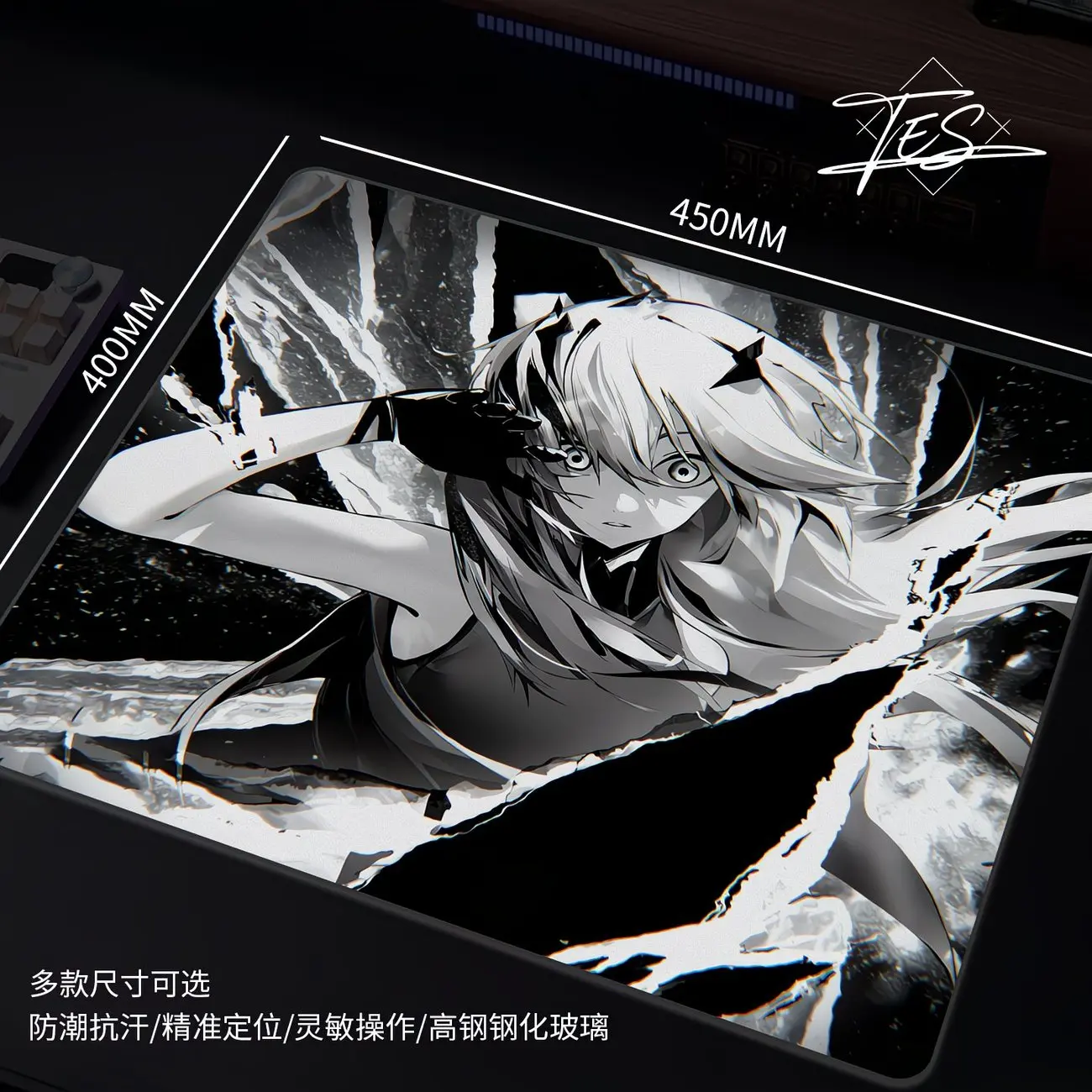Gothic Darkness Girl Photovoltaic Tempered Glass Mouse Pad Gaming Frosted Surface Desk Mat E-Sports PC Laptop Office Desktop
