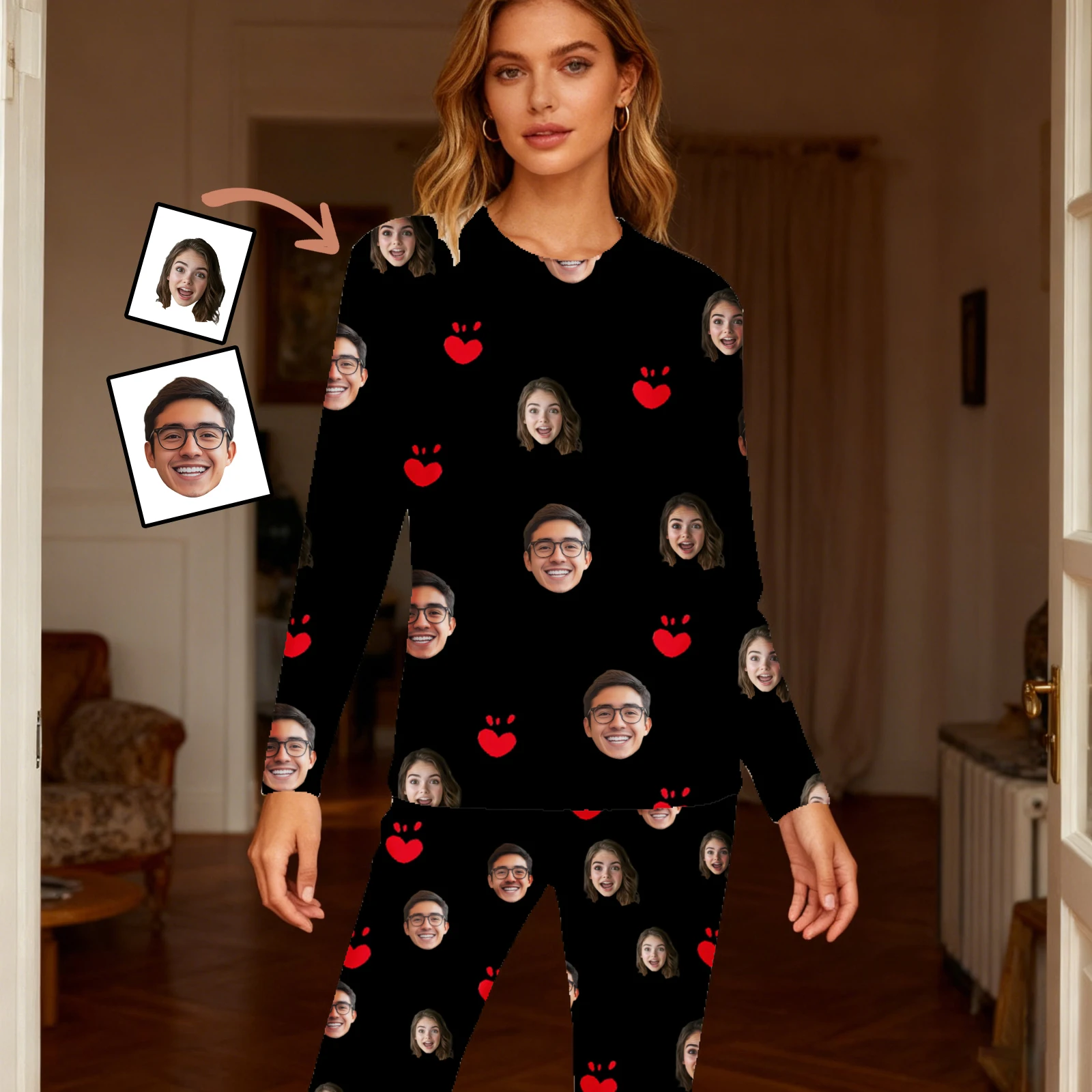 

Custom Women Pajamas with Face homewear Custom Women long Sleeve Pajama Set Personalized Pajama with Face Custom Photo Pajamas