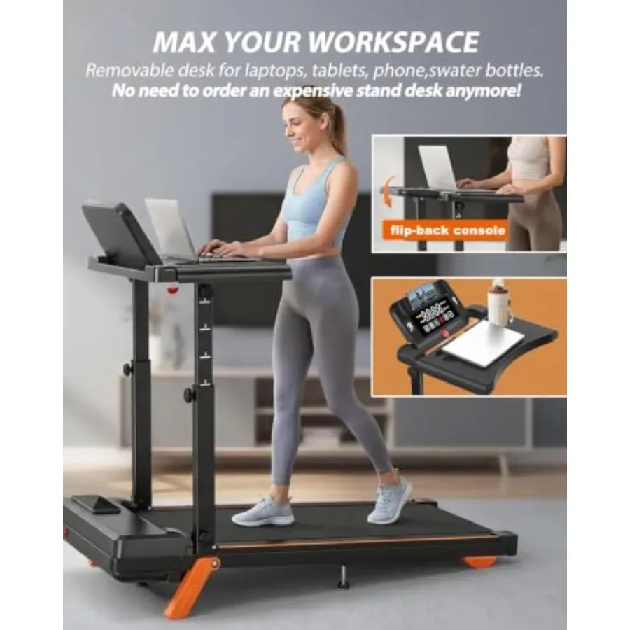 Foldable Walking Pad Treadmill for home use, ABS plastic body, black, compact design with handle bar and 12 incline