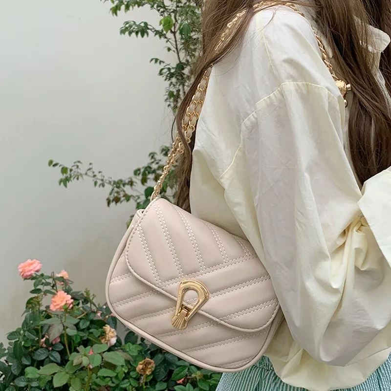 

JIAERDI Sweet Chain Lock Shoulder Bags Women Exquisite Small Capacity Leather Crossbody Bag Ladies Elegant Gentle Underarm Bag