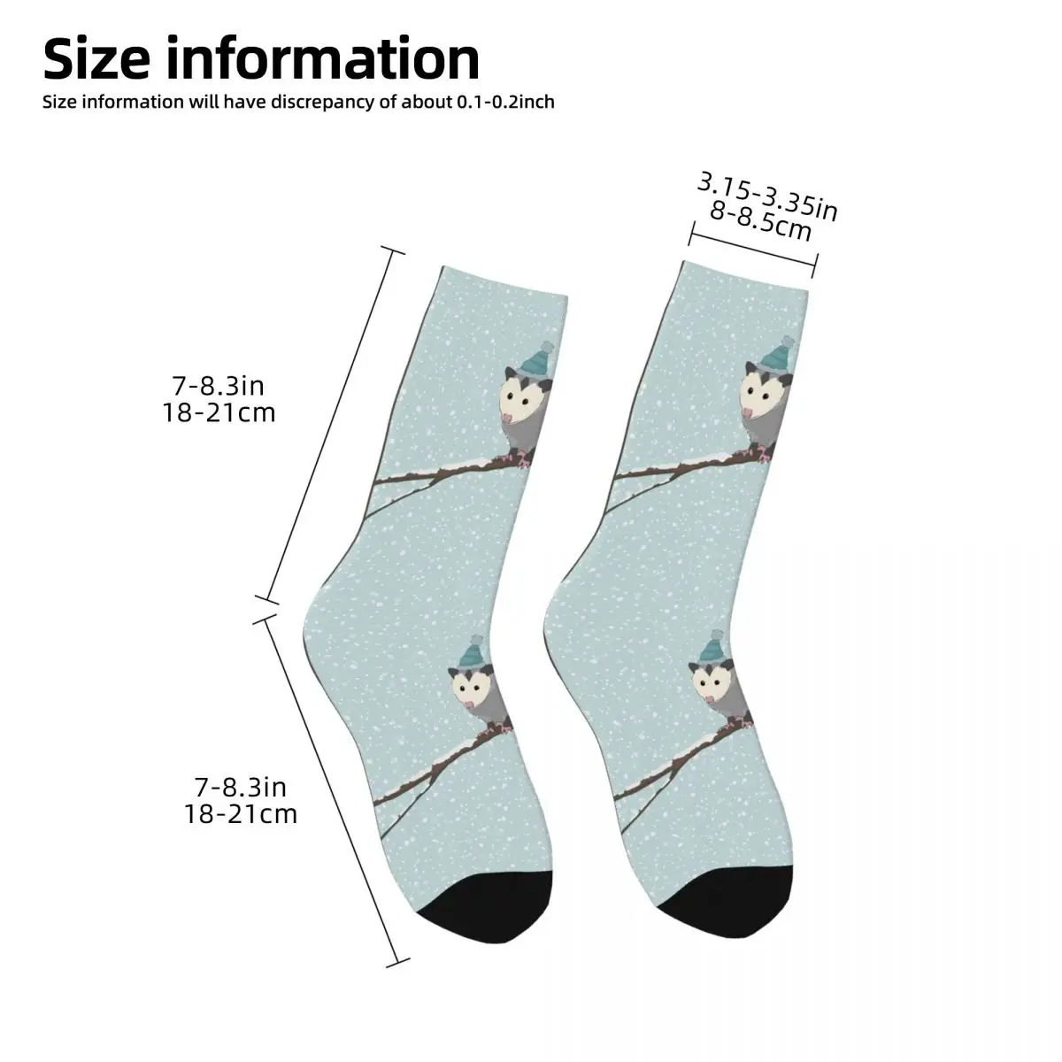 Funny Crazy Sock for Men Opossum In The Snow Opossum Cute Animal Happy Breathable Pattern Printed Boys Crew Sock Seamless Gift