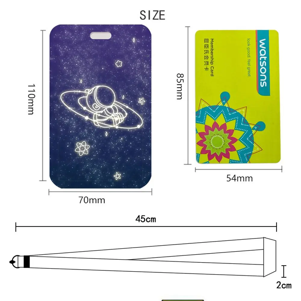 LLavero de cuero PU con cordón, funda protectora con cordón para tarjeta, soporte para tarjeta de identificación de estudiante, funda para tarjeta de autobús astronauta, juego de tarjetas de arroz