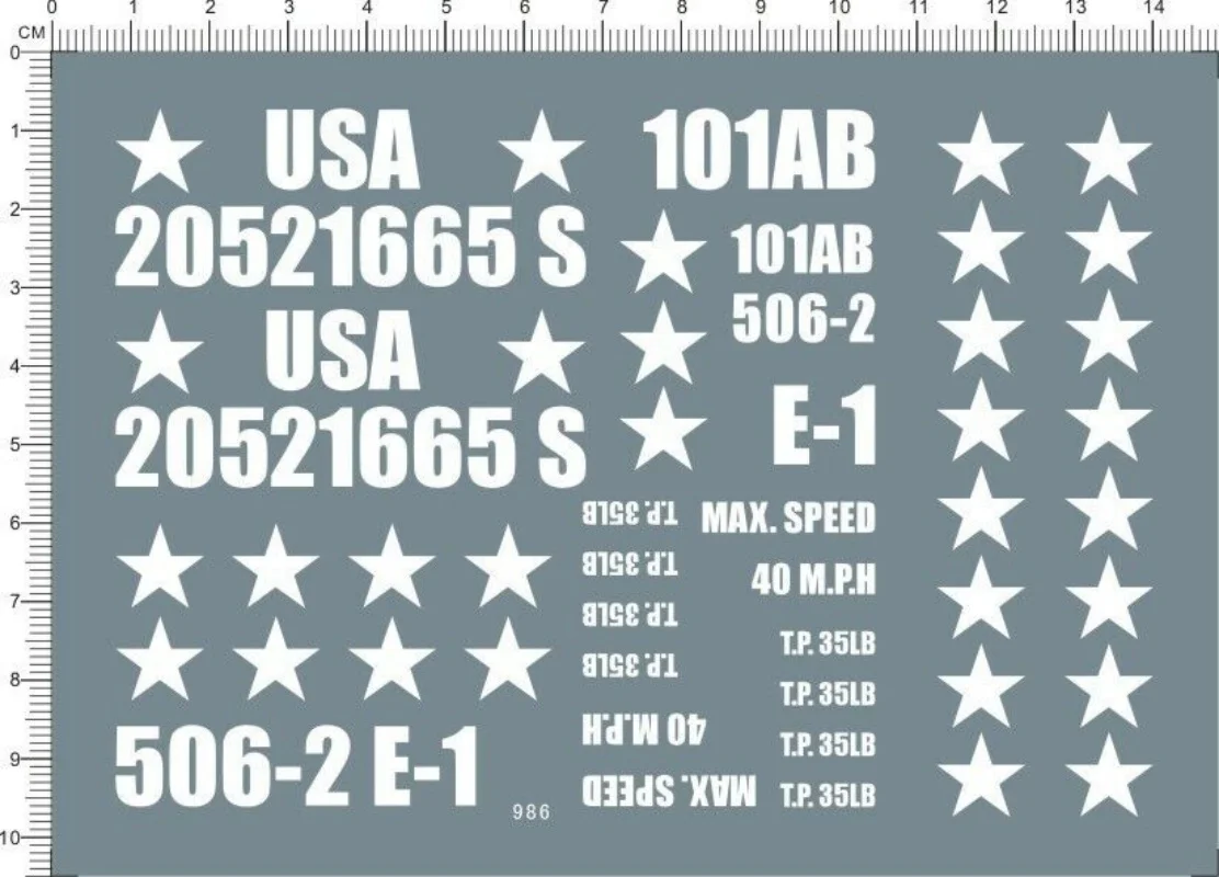 

Decal for 1/6 Scale WWII US Army 101 Military Vehicle Model Kit 986 White