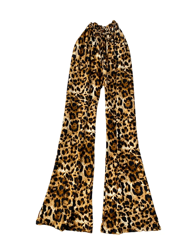العصرية ليوبارد طباعة بنطال ذو قصة أرجل واسعة المرأة عادية عالية الخصر التخسيس متوهج السراويل ربيع الخريف جديد Sle الساخن فتاة Faion #5