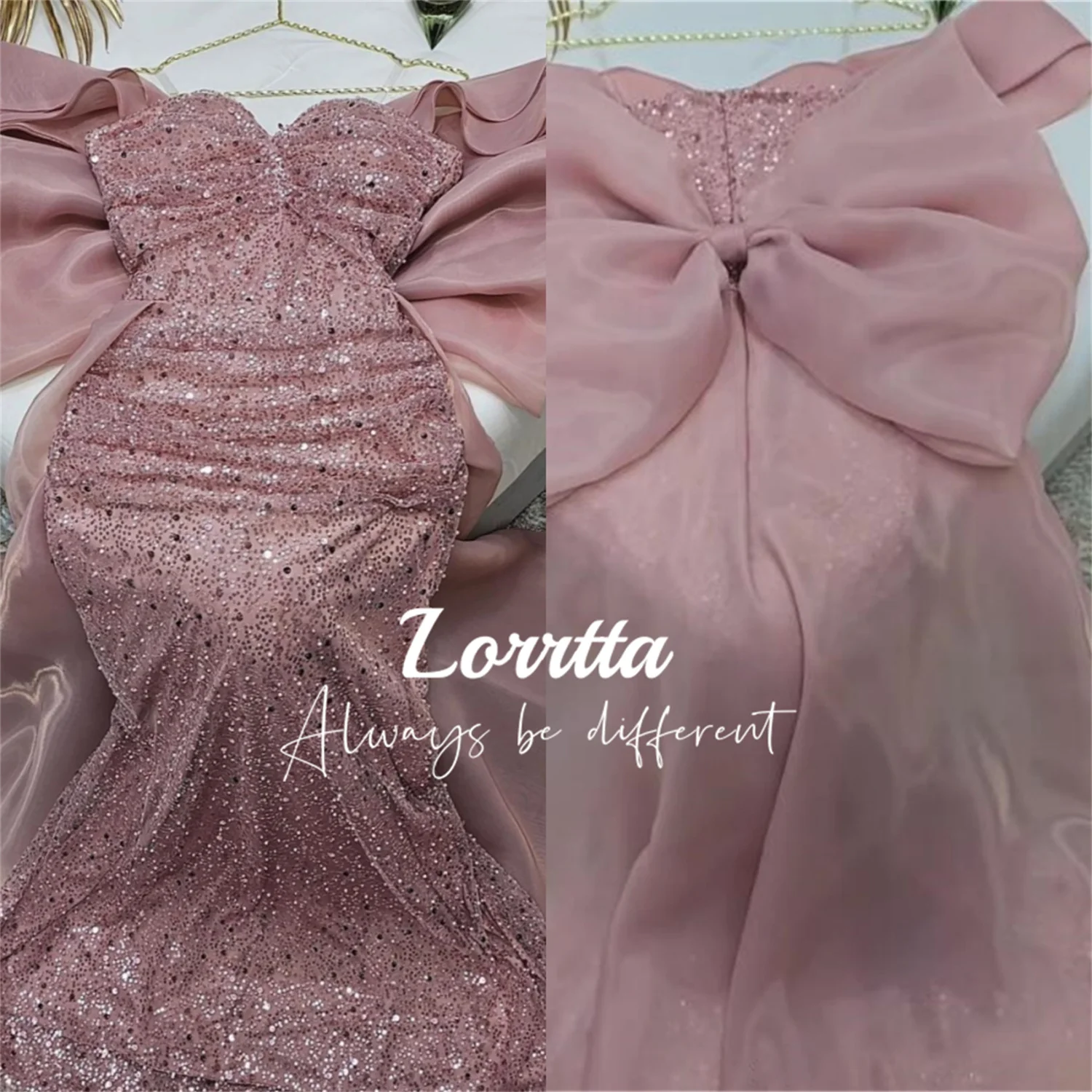 Lorrtta Ball Gown Elegant Sequin Strapless Bow Mermaid Party Dress Floor Length Sleeveless Formal Evening Gown Luxury Women Gala